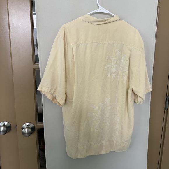 Jamaica Jaxx Men's Large Yellow Palm Tree 100% Silk Short Sleeve Button Up Shirt - Picture 4 of 6